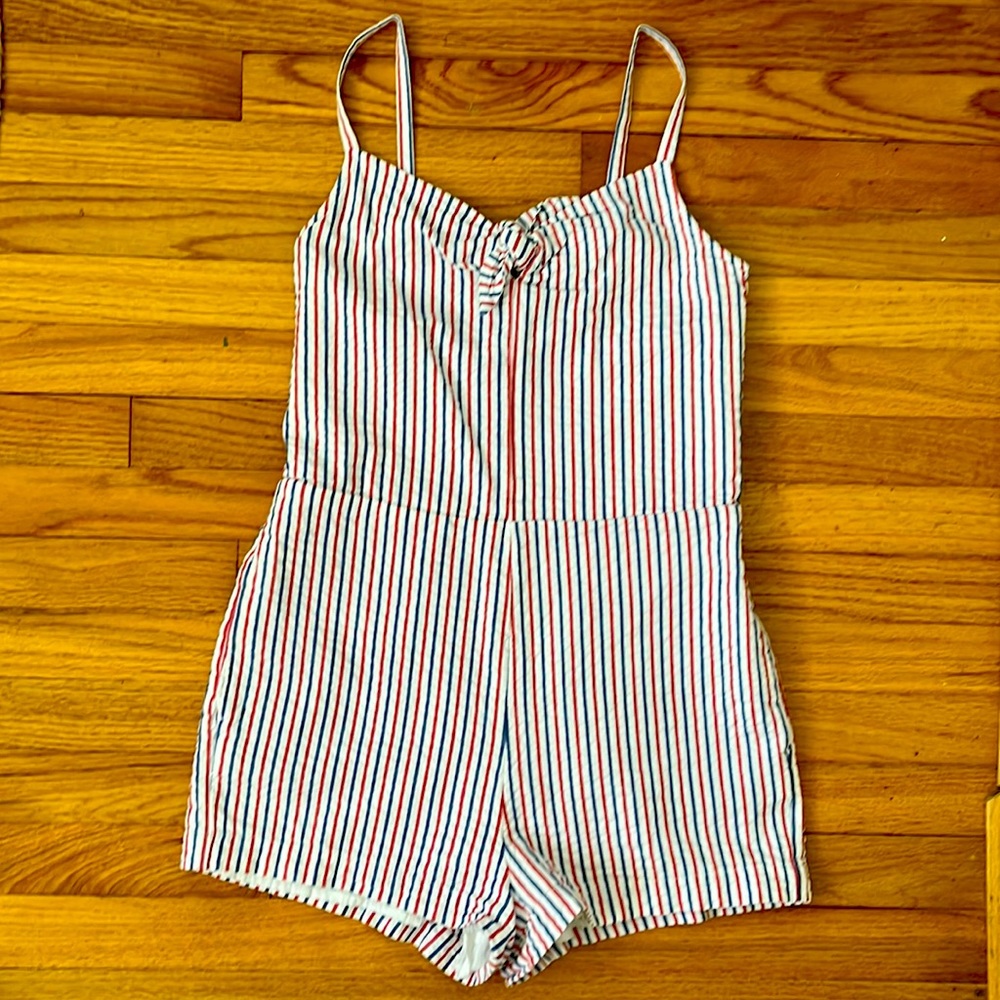Super cute Seersucker romper.  Red white and blue!  Perfect for the 4th!
